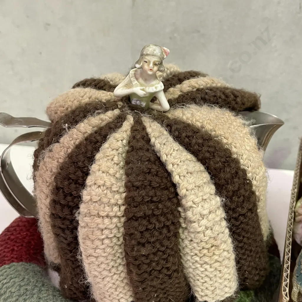 Box of Assorted Ballerina Figurines with Vintage Tea Cosy, Teapot and 1/2 doll Image 1++