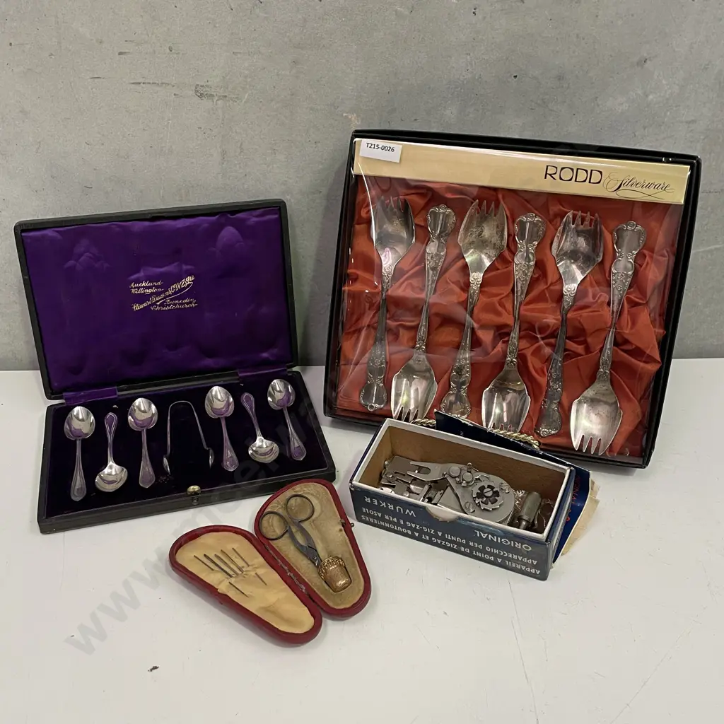 Assorted Silverware with boxed sewing set and zigzig sewing accessory Image 1++