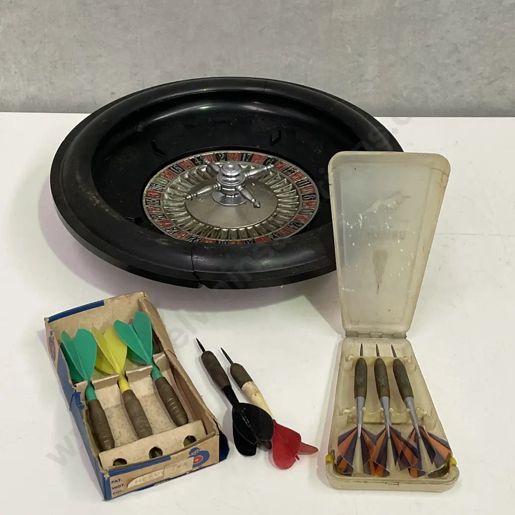 Vintage Roulette Bowl with Assorted Darts etc Image 1++