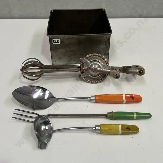 Vintage Utensils with square Tin
