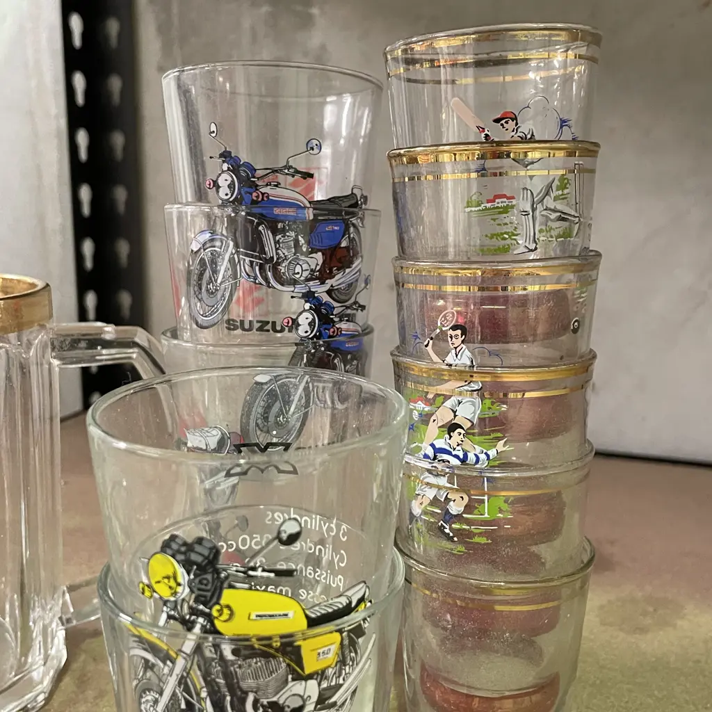 Assorted Vintage Glassware including Royalty, Sporting, Motorbikes, beer steins etc Image 1++