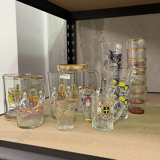 Assorted Vintage Glassware including Royalty, Sporting, Motorbikes, beer steins etc