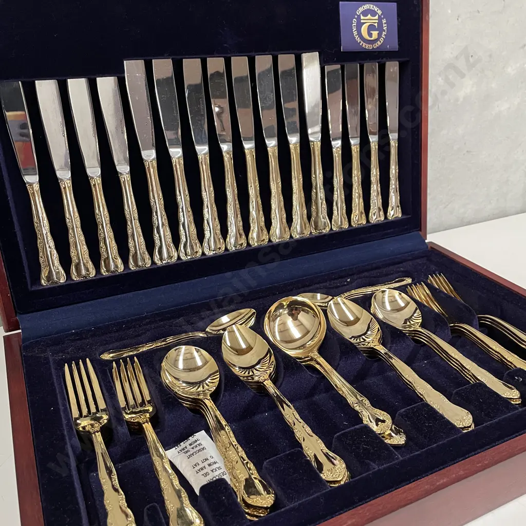 Vintage Canteen of Grosvenor Gold Plated Cutlery. 59 Piece Image 1++
