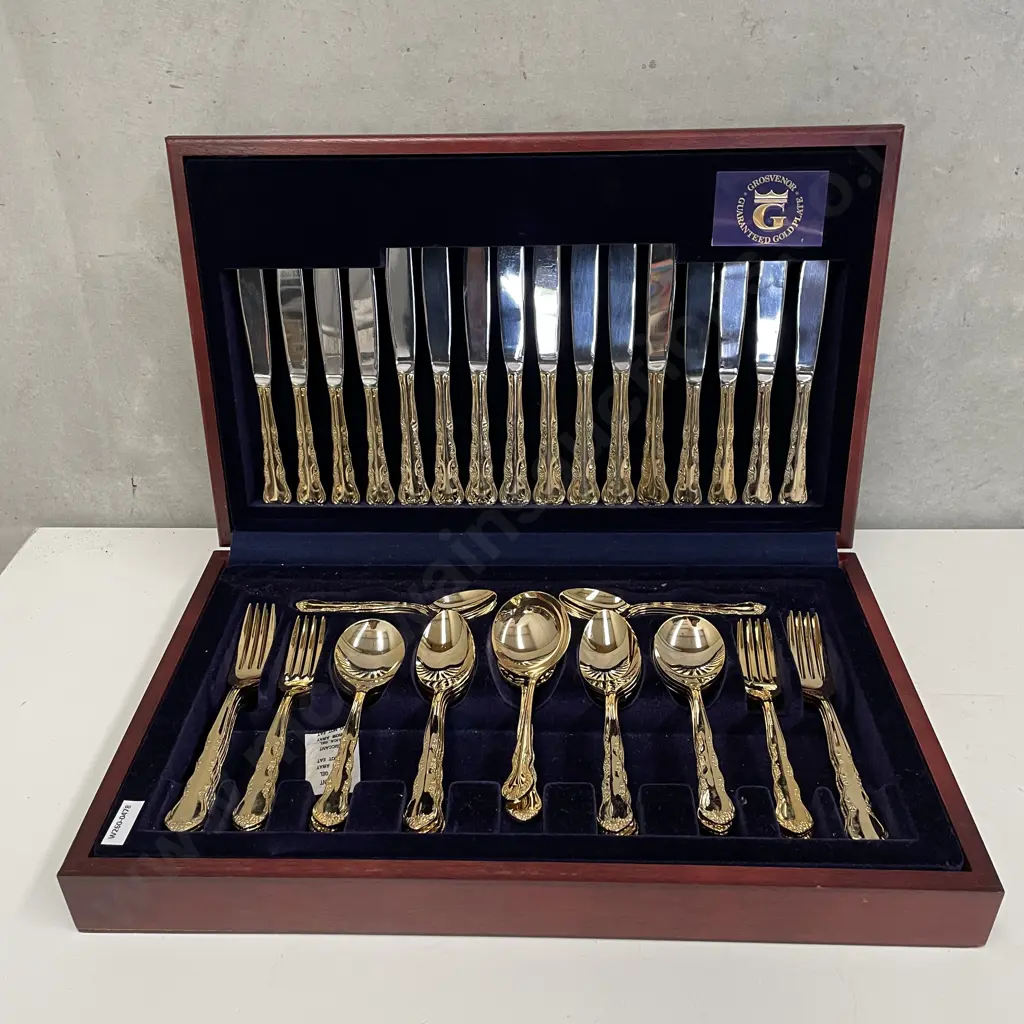 Vintage Canteen of Grosvenor Gold Plated Cutlery. 59 Piece Image 1++