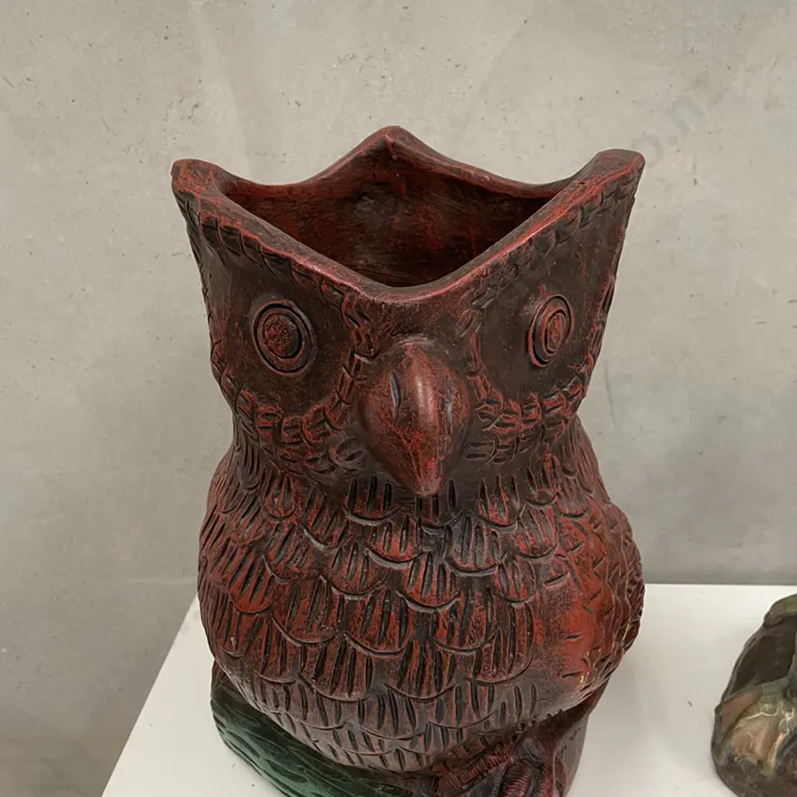 Large Hand Painted Terracotta Owl Plant Pot H42cm Image 1++