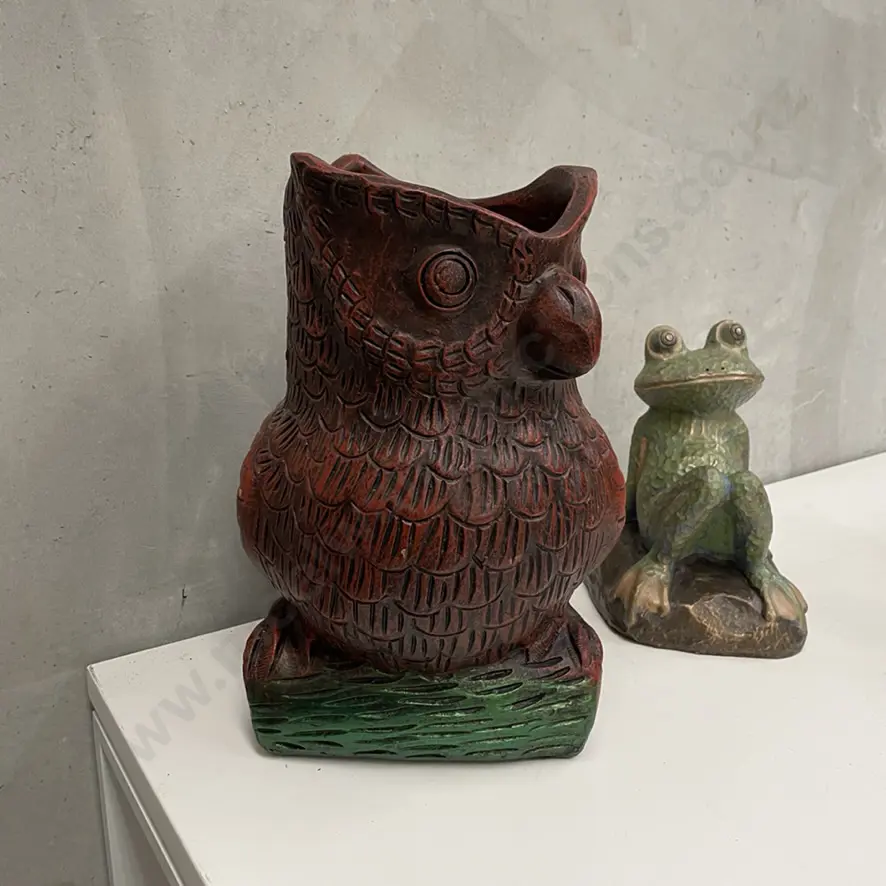 Large Hand Painted Terracotta Owl Plant Pot H42cm Image 1++