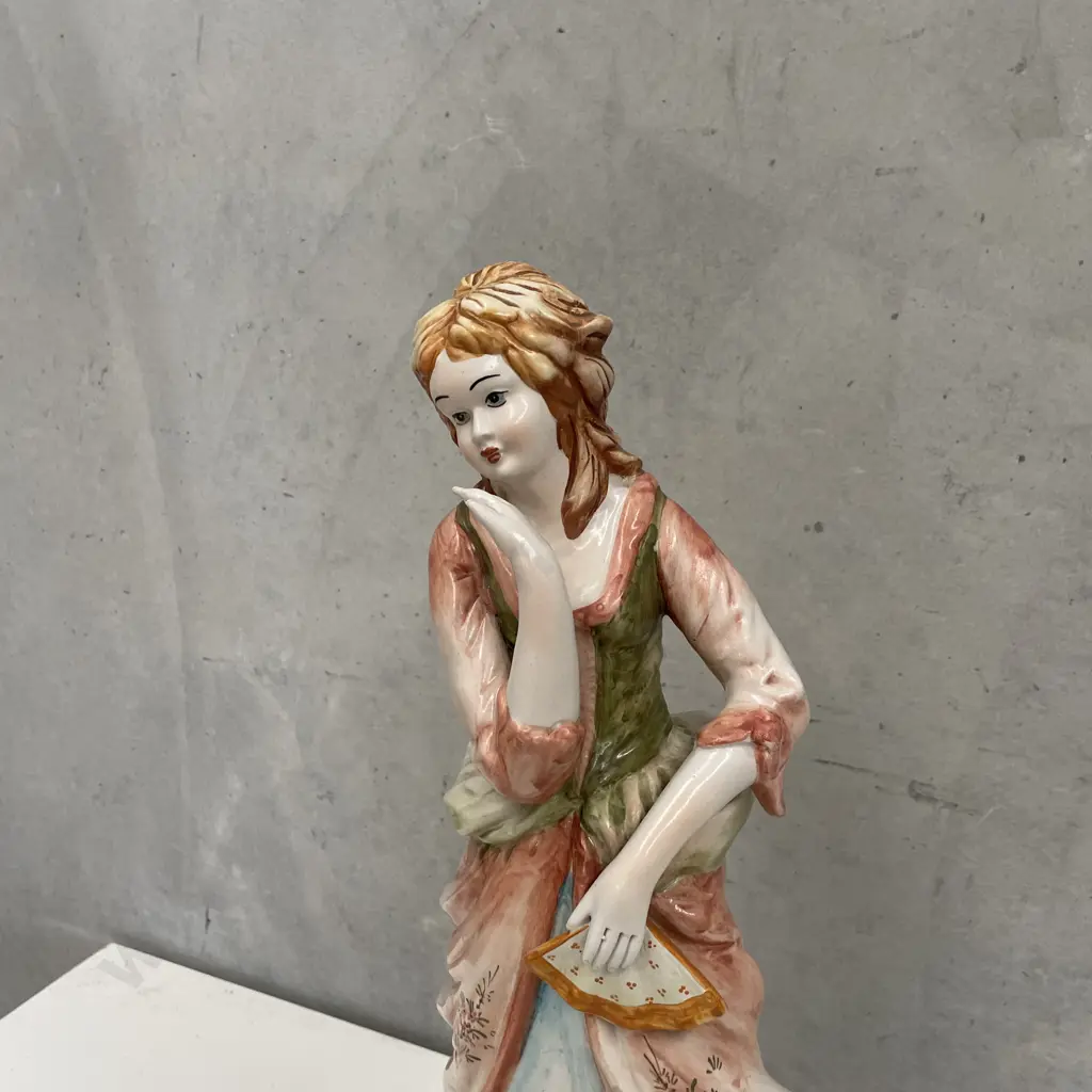 Vintage Continental Handpainted Ceramic Lady with Fan Figurine. H50cm Image 1++