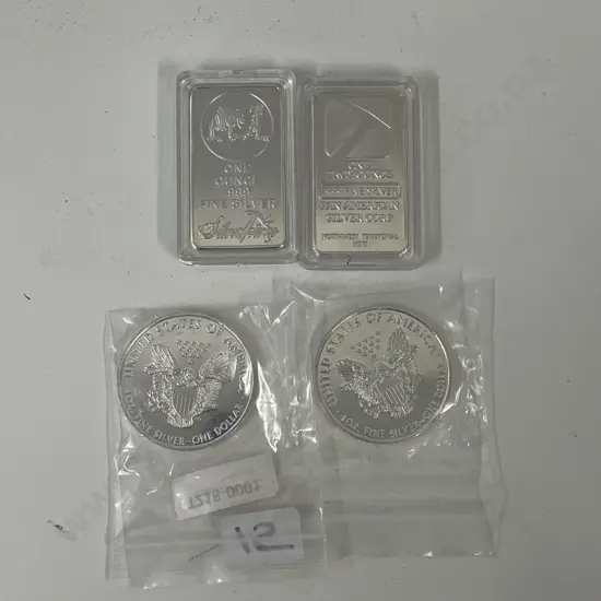 Collectors .999 Fine Silver Bars x 2 with USA Silver Dollar x 2