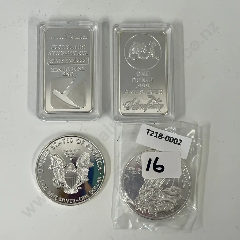 Collectors .999 Fine Silver Bars x 2 with USA Silver Dollar x 2 Image 1++