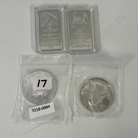 Collectors .999 Fine Silver Bars x 2 with USA Silver Dollar x 2