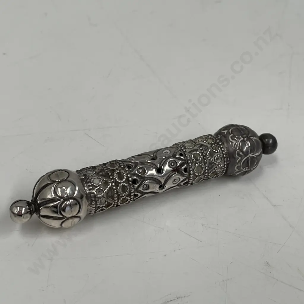 Antique Sterling Silver Scroll holder L10.5cm. Etched Oman 925 Image 1++