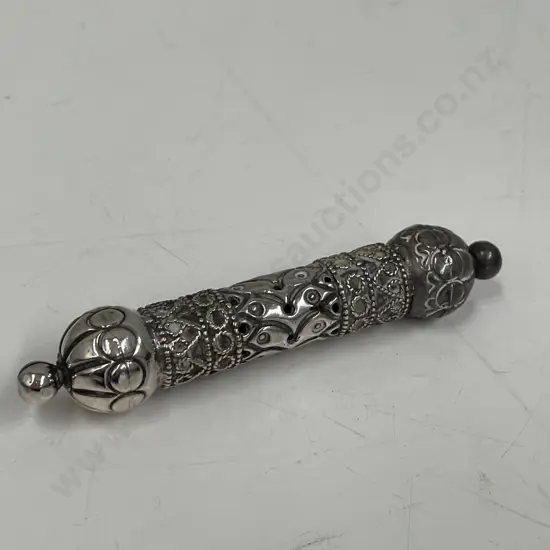 Antique Sterling Silver Scroll holder L10.5cm. Etched Oman 925