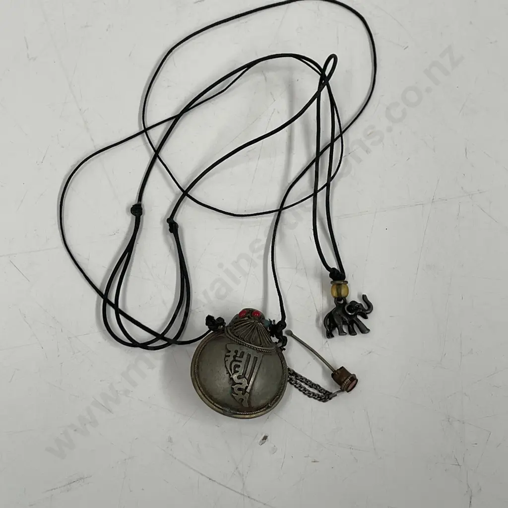 Vintage Ethnic Snuff Bottle with enamel detail on rope necklace Image 1++