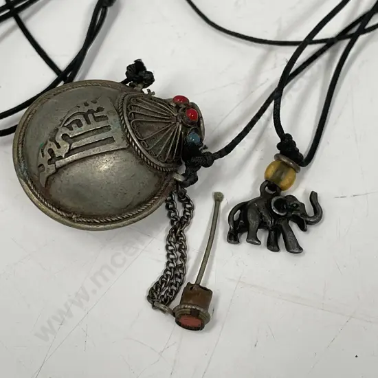 Vintage Ethnic Snuff Bottle with enamel detail on rope necklace