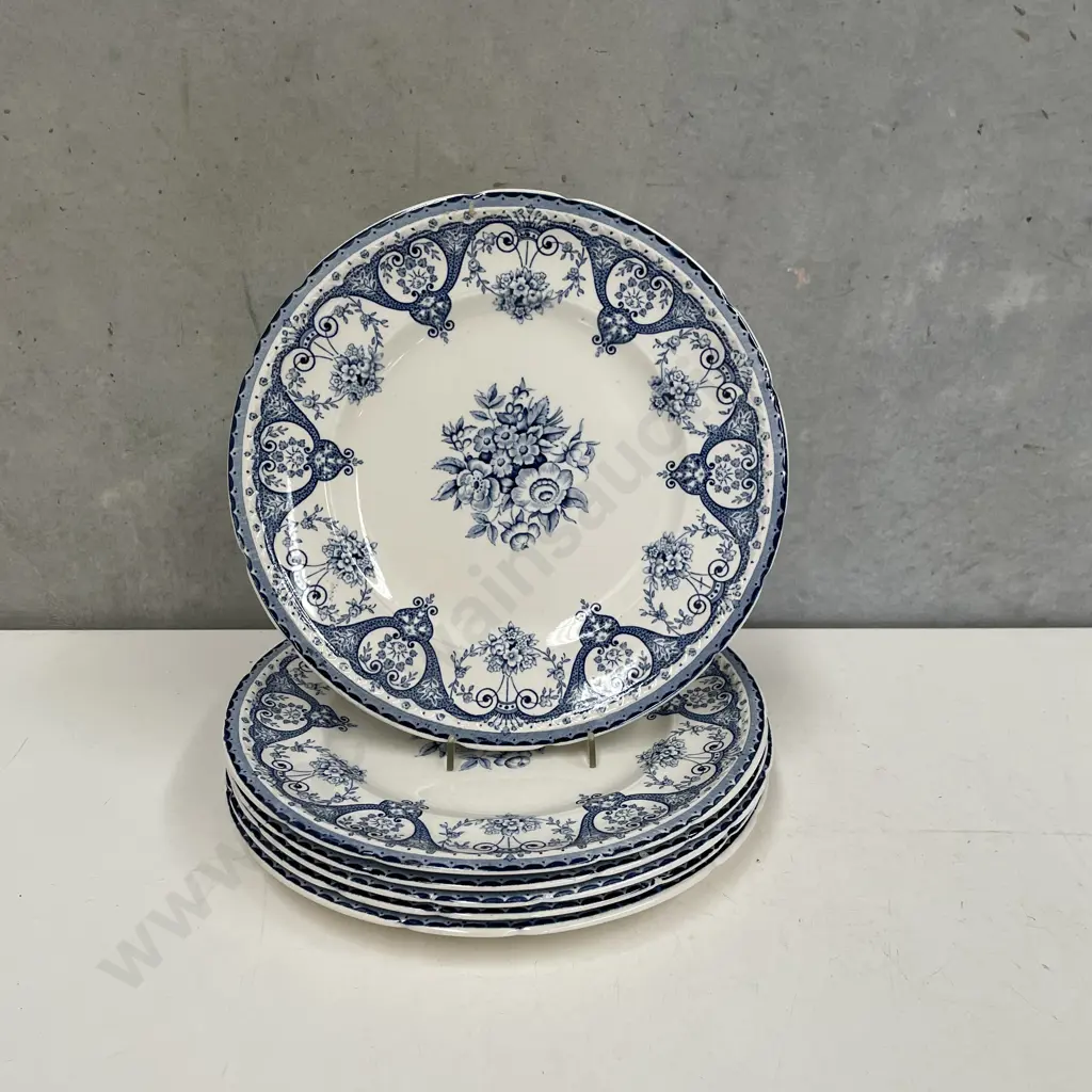 Vintage Swinnertons "Kent" patterned Blue and White set of 6 Dinner Plates. Dia25cm Image 1++