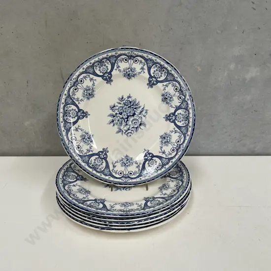 Vintage Swinnertons "Kent" patterned Blue and White set of 6 Dinner Plates. Dia25cm
