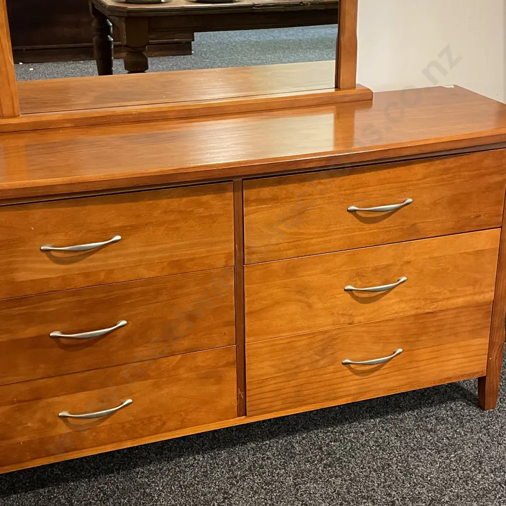 Ex Funnell's Furniture 6 Drawer Dressing Table with Mirror. Unit H77 W152 D46cm, Mirror 92x96cm Image 1++