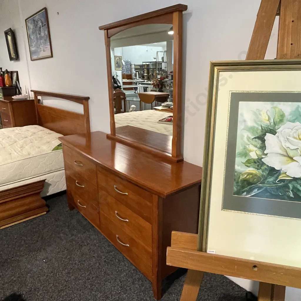 Ex Funnell's Furniture 6 Drawer Dressing Table with Mirror. Unit H77 W152 D46cm, Mirror 92x96cm Image 1++
