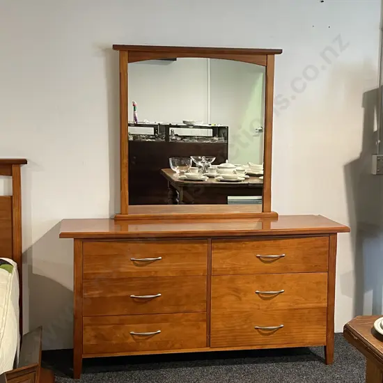 Ex Funnell's Furniture 6 Drawer Dressing Table with Mirror. Unit H77 W152 D46cm, Mirror 92x96cm
