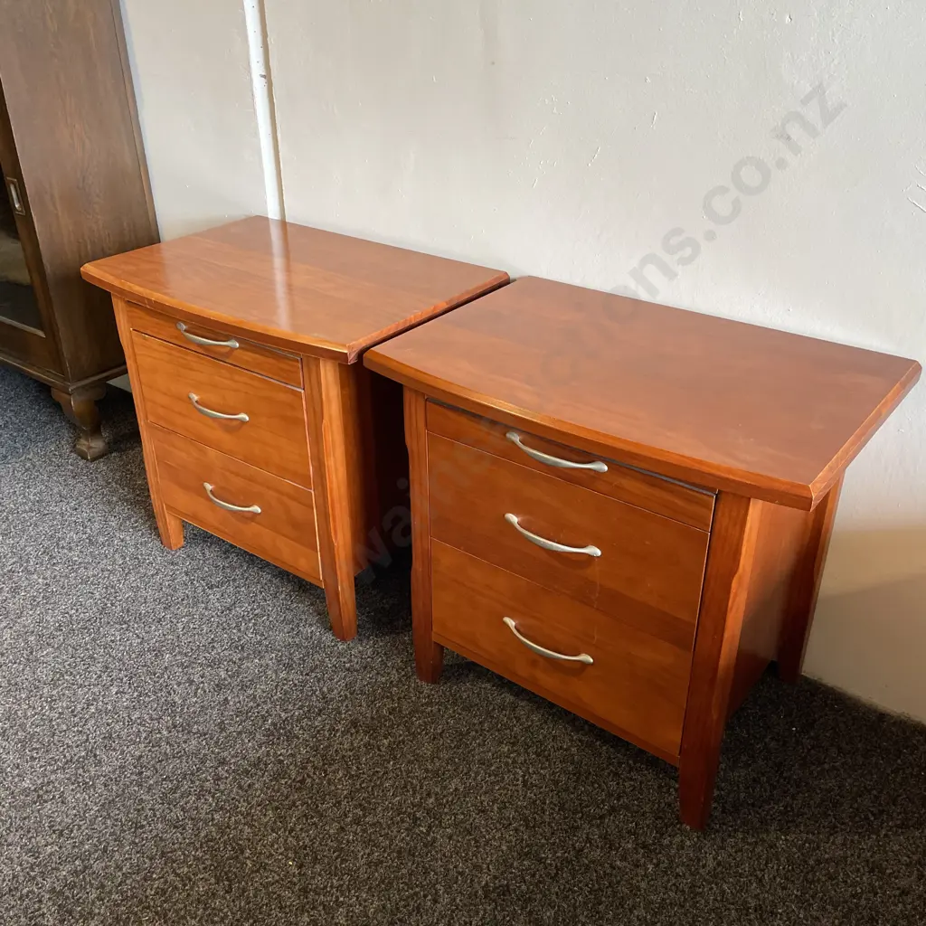 Pair of Ex Funnell's Furniture 2 Drawer Bedside Drawers with Top Trays W73 H68 D46cm Image 1++