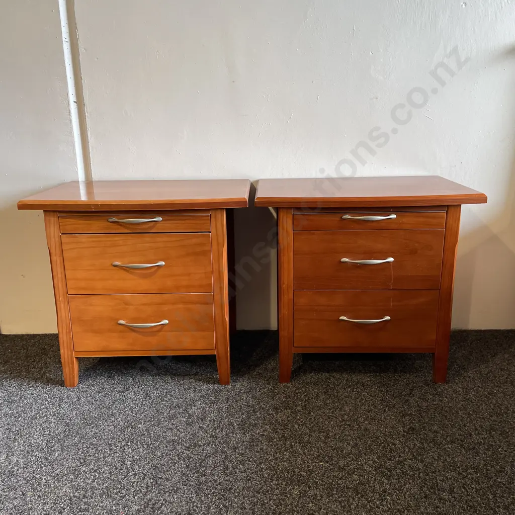 Pair of Ex Funnell's Furniture 2 Drawer Bedside Drawers with Top Trays W73 H68 D46cm Image 1++