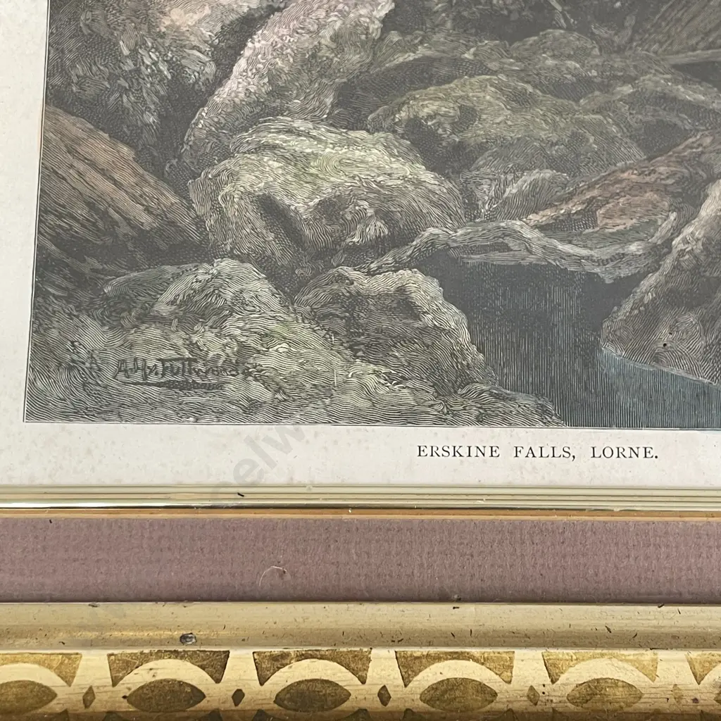 Vintage Ornately Framed Print of Erskine Falls, Lorne. 45 x 50cm Image 1++