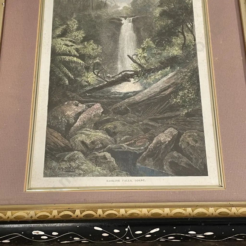 Vintage Ornately Framed Print of Erskine Falls, Lorne. 45 x 50cm Image 1++