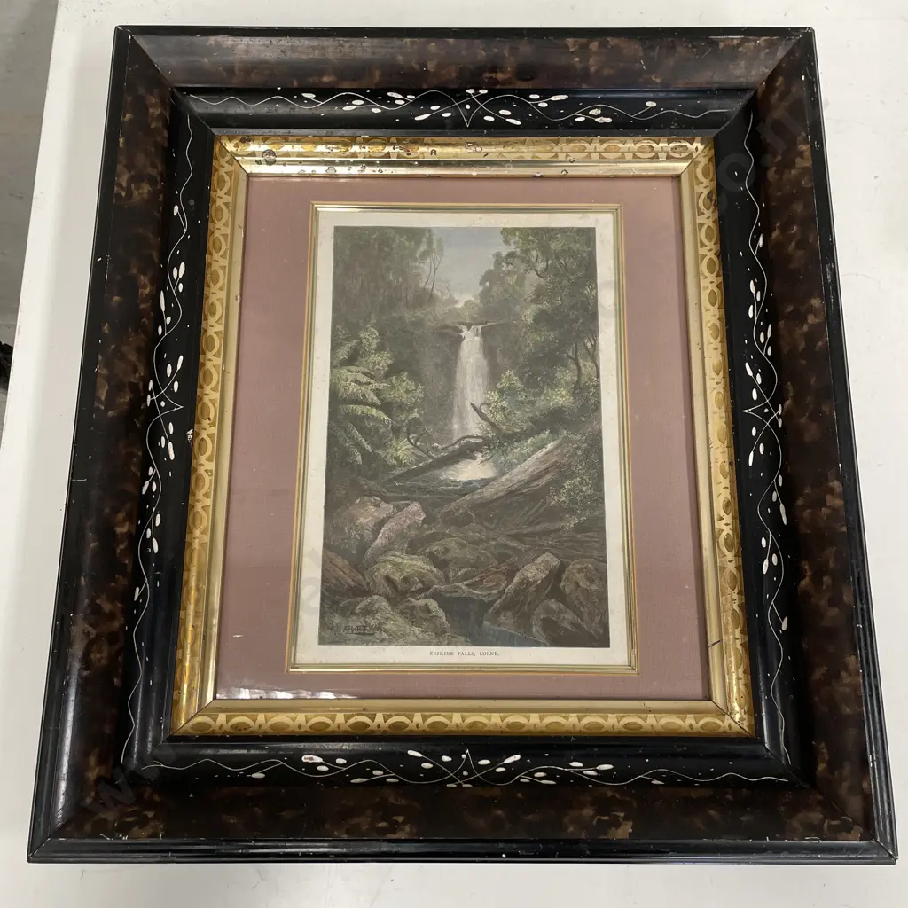 Vintage Ornately Framed Print of Erskine Falls, Lorne. 45 x 50cm Image 1++