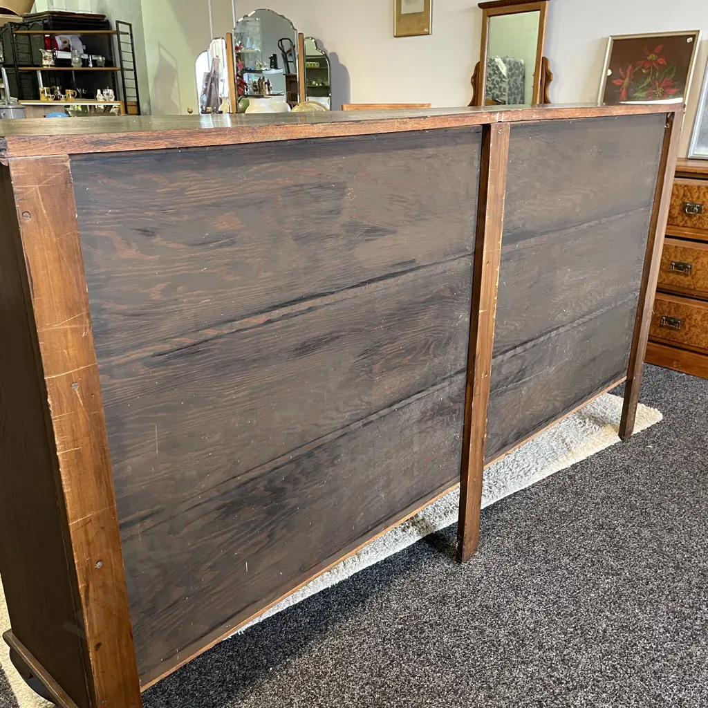 Antique Solid Oak Library Book Cabinet. 4 Sliding Glass doors, Wide 2 Metres, H111 D32cm Image 1++