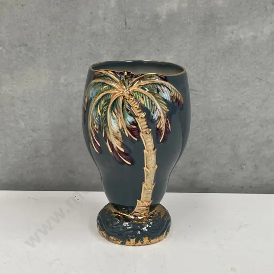 Beswick Palm Vase on blue/teal/grey ground. H16cm