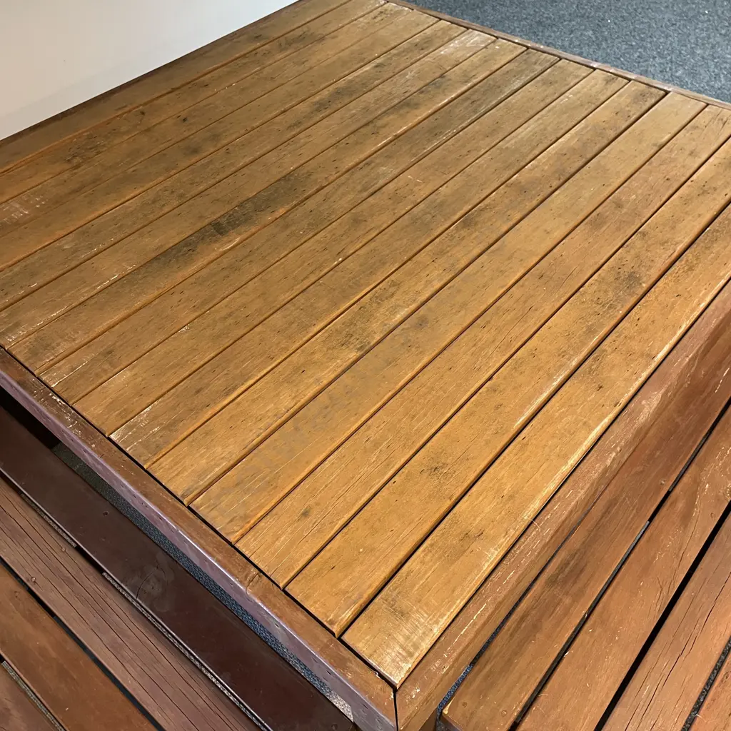 Large 5 Piece Solid Wood Outdoor Setting. Table 147 x 150, H78cm. Bench Seats L120cm Image 1++
