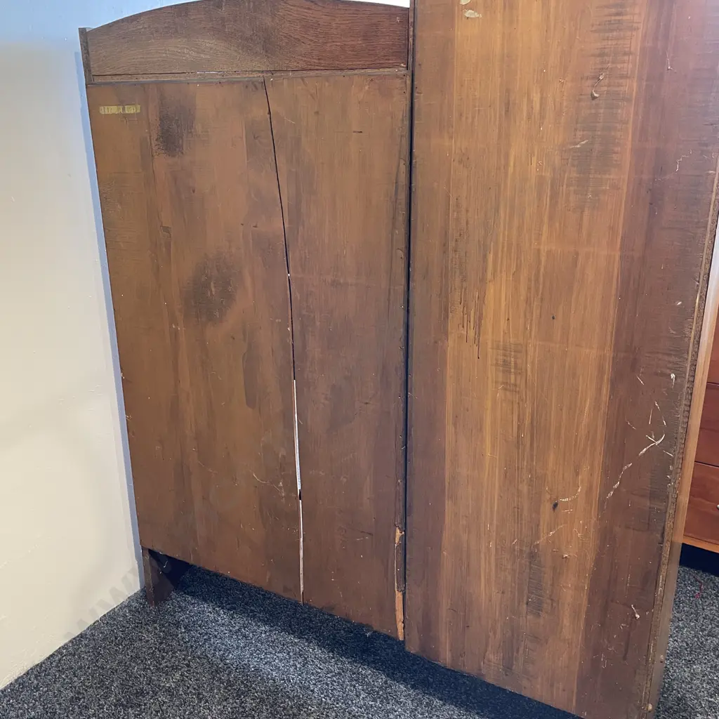 Art Deco Solid Oak Writing Desk/Leadlight Book Cabinet. H137 W113 D36cm Image 1++