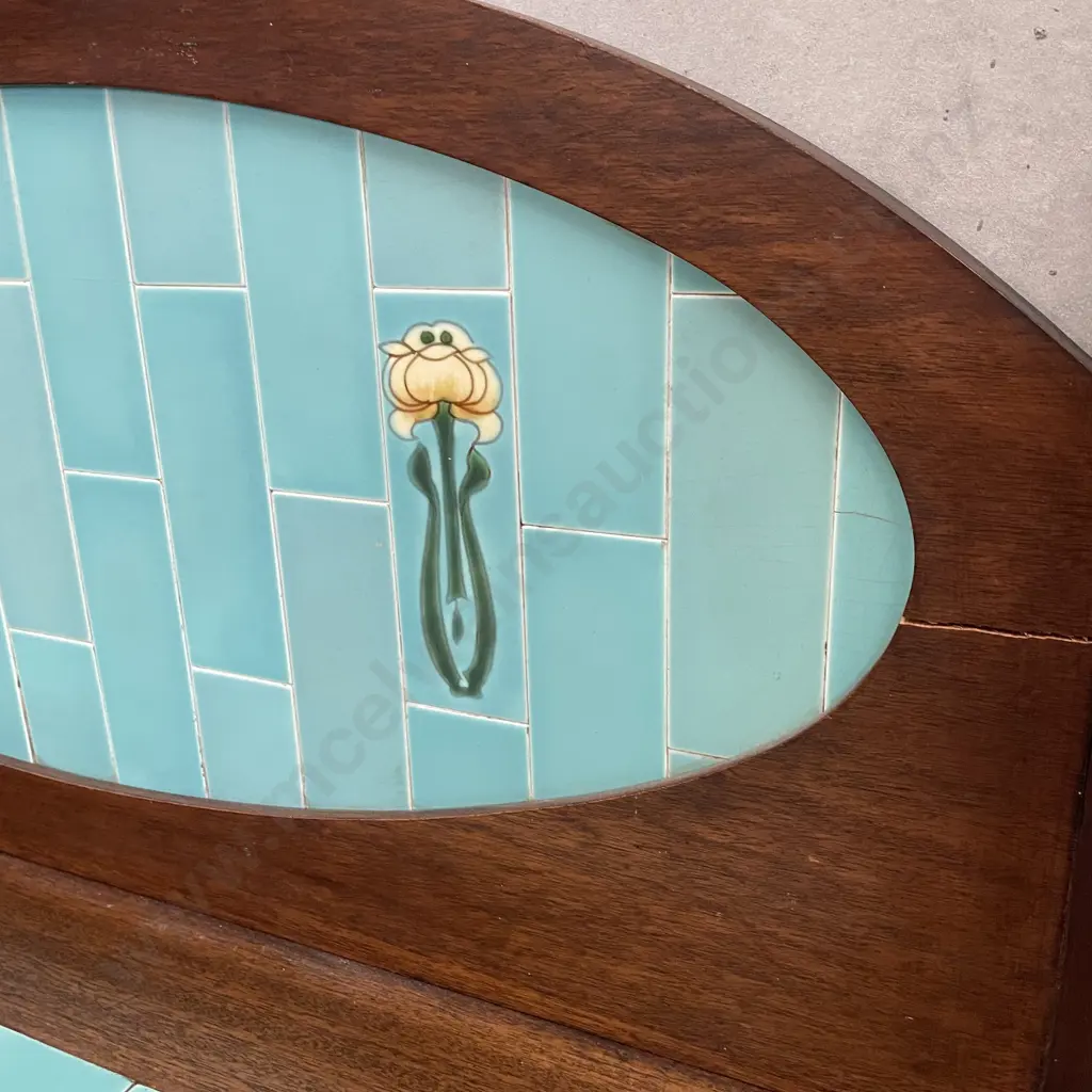 Vintage Solid Wood 2 Door Bathroom Vanity. Teal tiles back and top. H114 W92 D50cm Image 1++