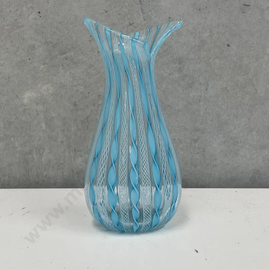 Vintage Murano Art Glass Zanfirico Ribbon Latticino  Vase H15.5cm Image 1++