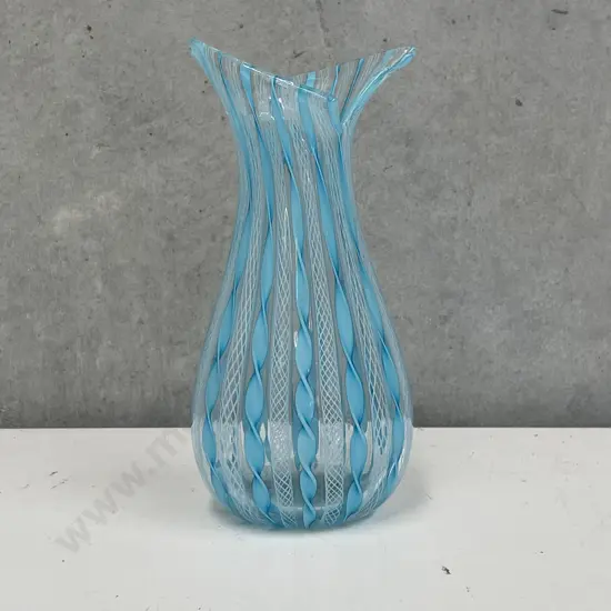 Vintage Murano Art Glass Zanfirico Ribbon Latticino  Vase H15.5cm