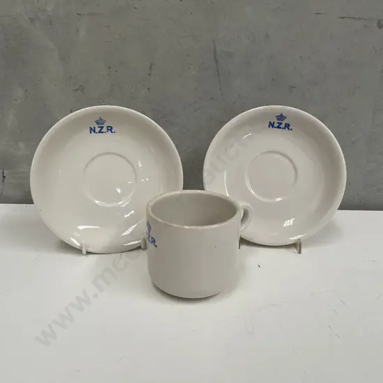 Crown Lynn New Zealand Railways Cup and Saucer with extra saucer