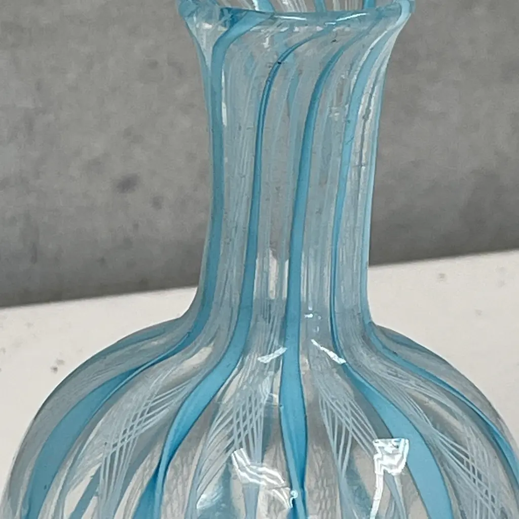 Vintage Murano Art Glass Zanfirico Ribbon Latticino Vase H10.5cm Image 1++