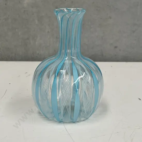 Vintage Murano Art Glass Zanfirico Ribbon Latticino Vase H10.5cm