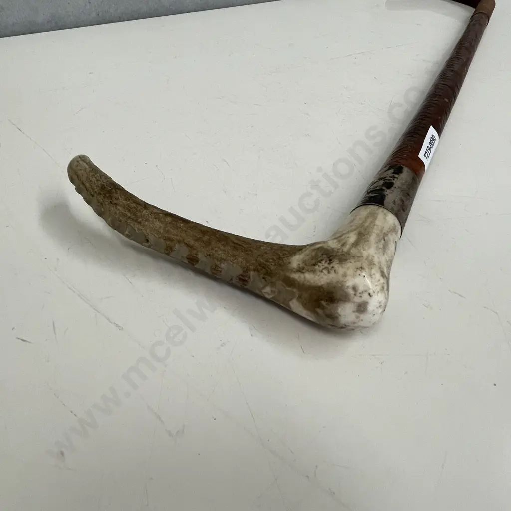 Antique Leather, horn and Sterling mounted Whip Image 1++