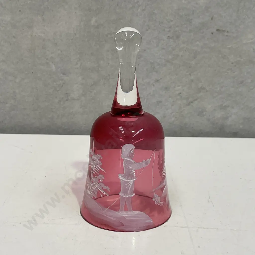 Vintage Mary Gregory? Cranberry Glass Bell Image 1++