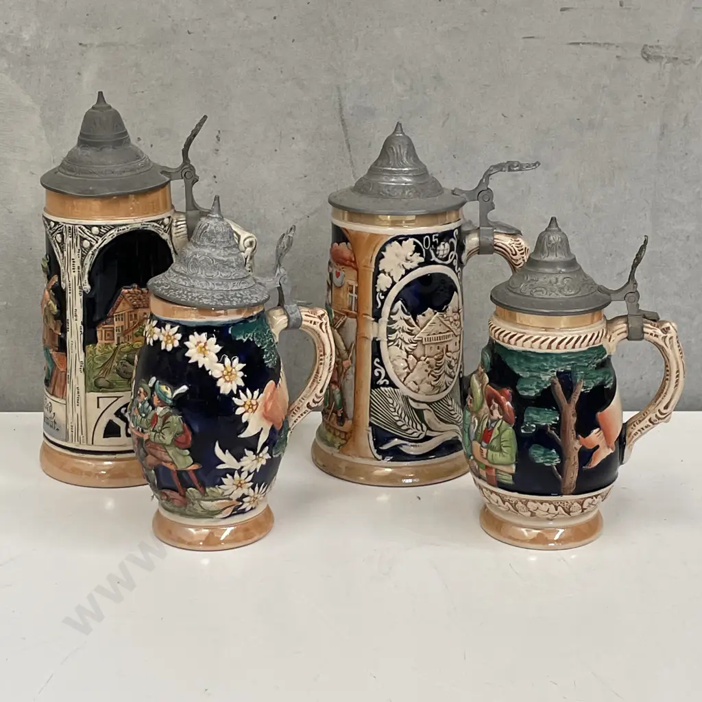 Vintage German Pottery Steins x 4 Image 1++