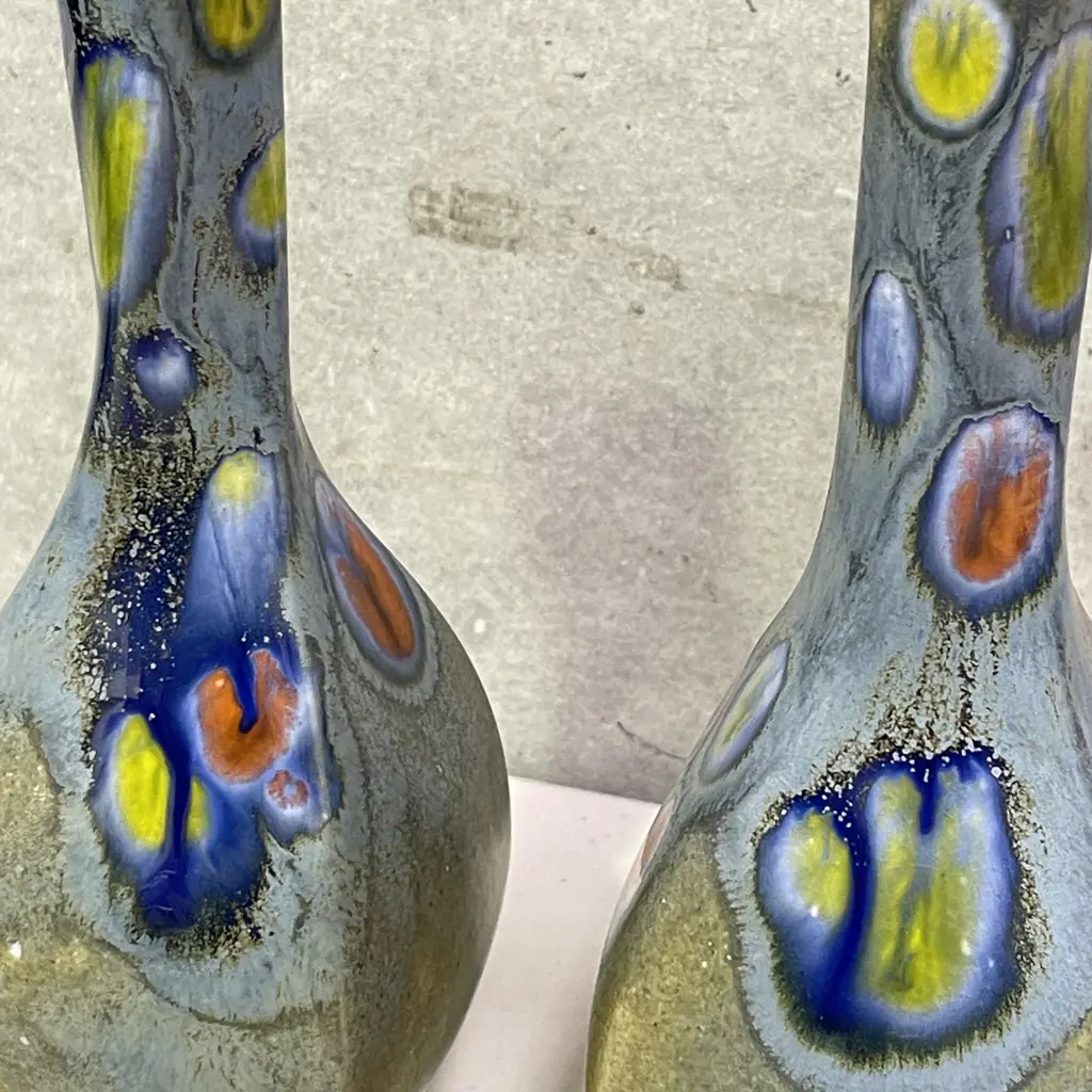 Pair of signed Art Pottery Vases with Glazed decoration, H20 Image 1++