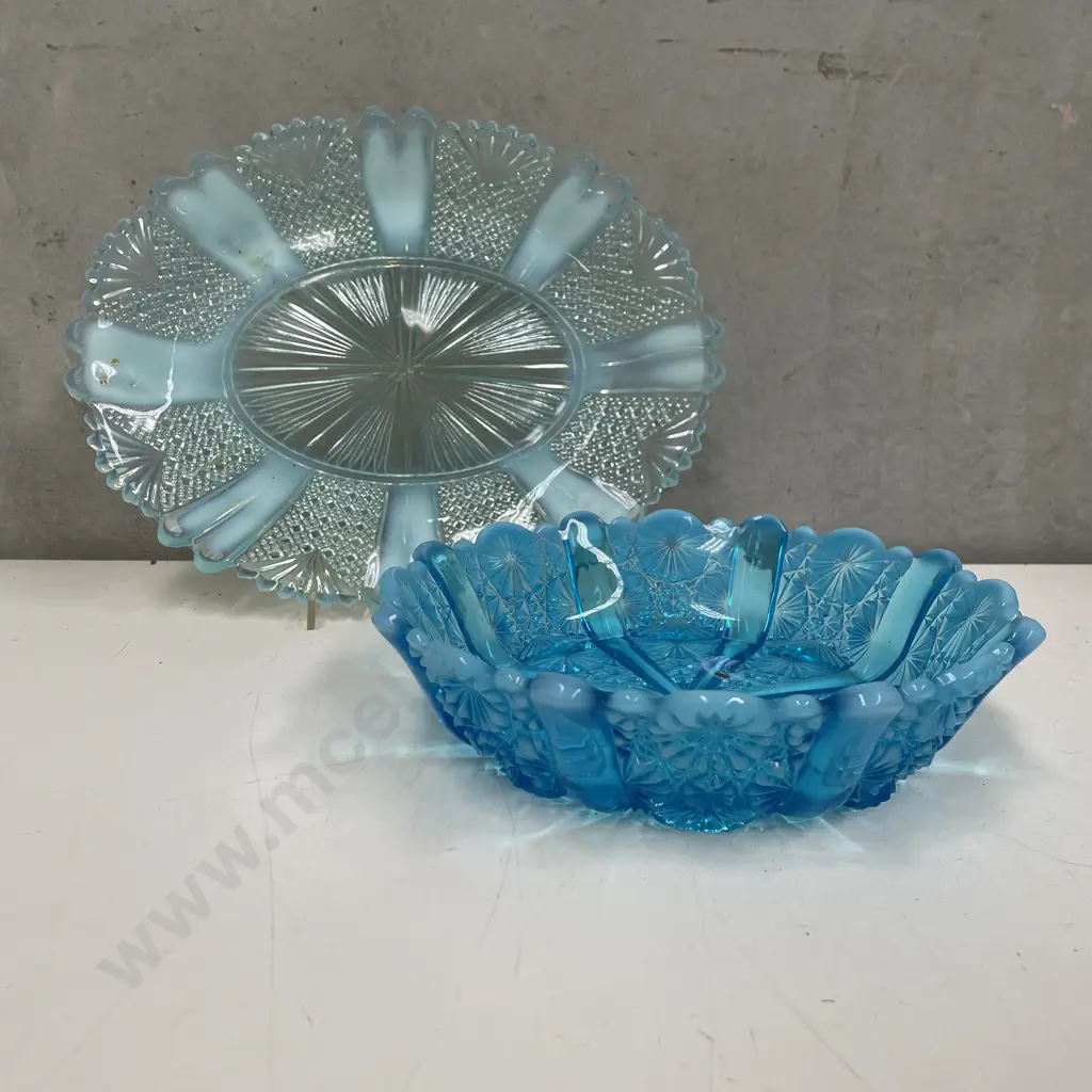 Vintage Teal Glass Platter and Bowl Image 1++