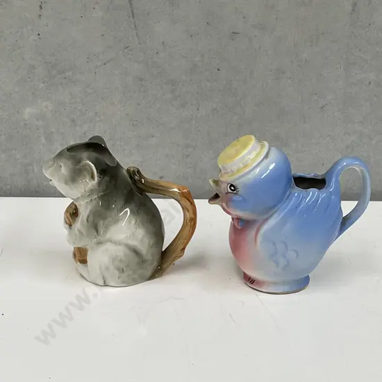 Vintage Japanese Marutomoware Koala Jug and PSJ Japan Bird in Hat Jug
