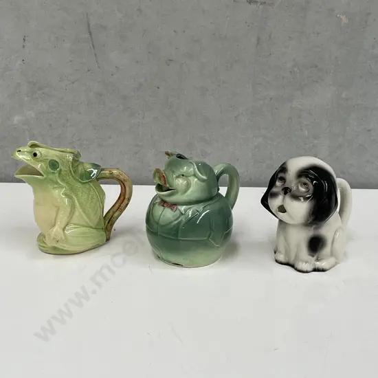 3 x Vintage Figural Jugs: Frog, Pig in Tuxedo and Dog