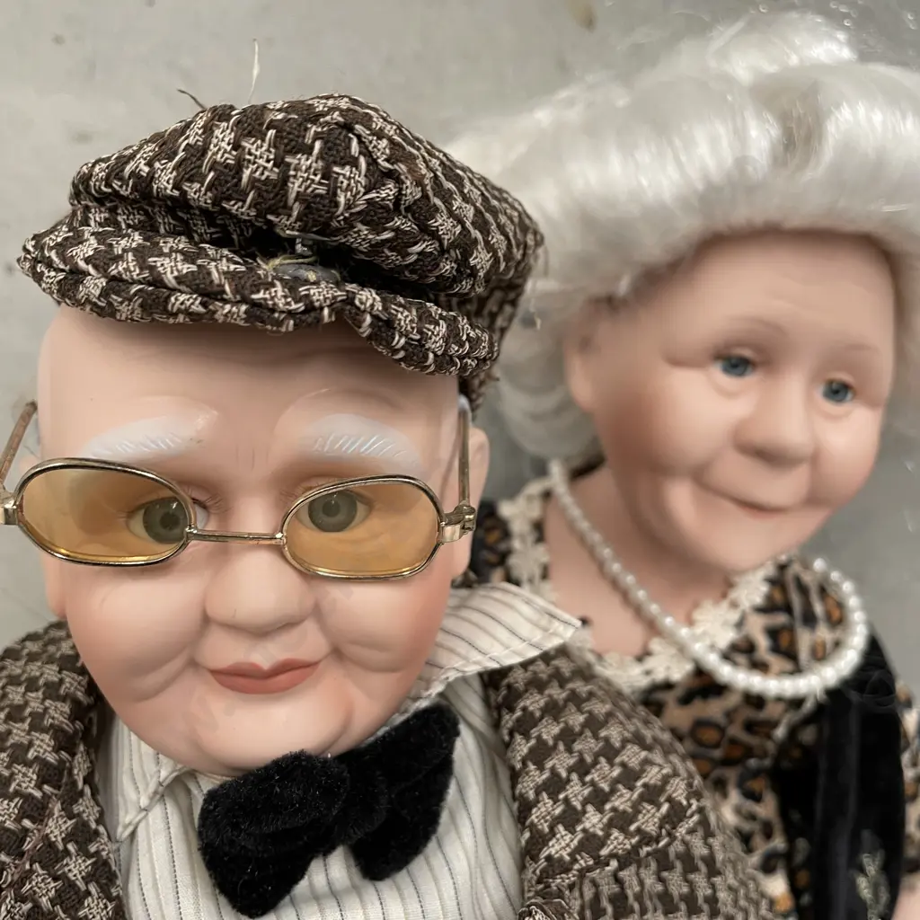 Pair of "Nana" and "Grandad" Standing Dolls. No. 00783. H48cm RETURNED Image 1++