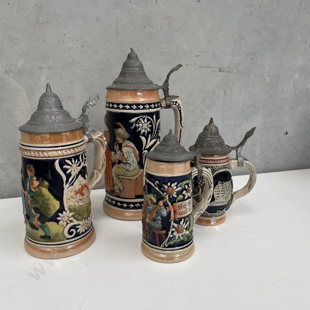 Vintage Assorted German Pottery Steins. Handpainted and relief decoration. Highest 27cm Image 1++