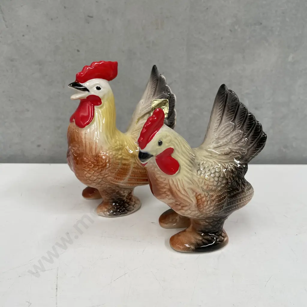 Vintage Japanese Handpainted Grizelle Rooster Salt and Pepper Shakers Image 1++