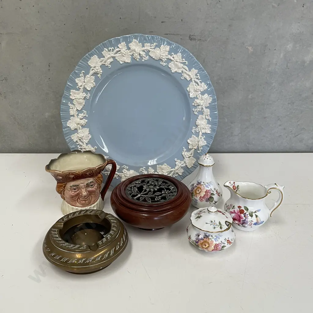Crown Derby Collectables with Wedgwood Plate, brass ashtray etc Image 1++
