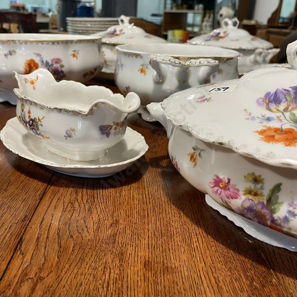 Antique Rare Altwasswer Silesia Dinner Set including Lidded Tureens, Gravy boats, Platters, plates, bowls etc Image 1++